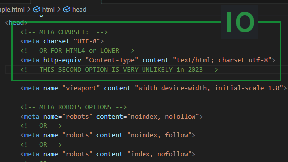 This is how to include the right meta charset in head tag for  html5 and lower versions