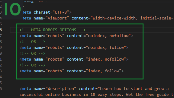 Here is how to add meta robots tag to your html head