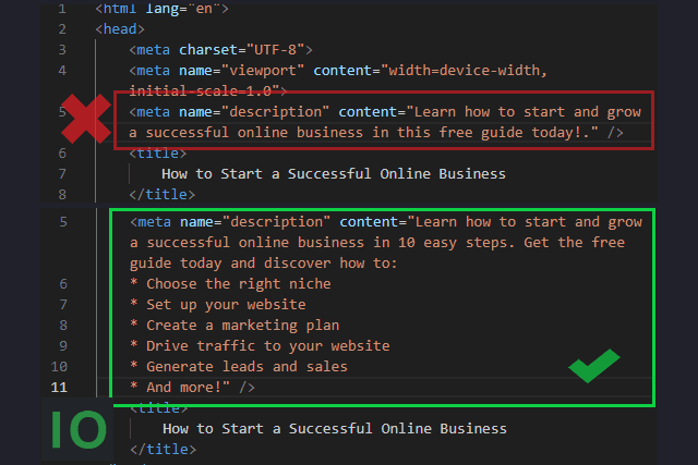 Here is an example of a bad and a good meta description